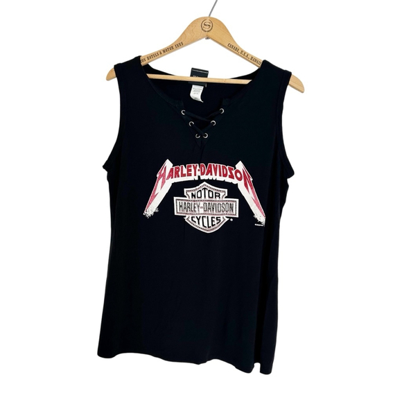 Harley-Davidson Tops - Women's Harley-Davidson Tank Top Size 1XL Black Lace Up Super Soft & Flowy Sprin